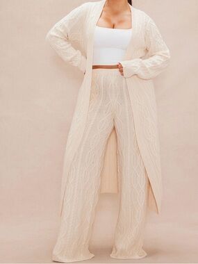 Cream Cable Knit Duster Cardigan & Pants Set